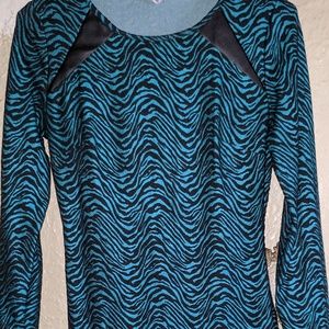 Teal Zebra Dress w/ Faux Leather Panels, Size 12